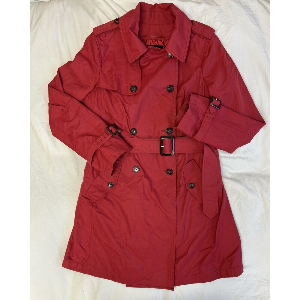 Talbots Red Double-Breasted Trench Coat Size 6 Zip-In Quilted Liner